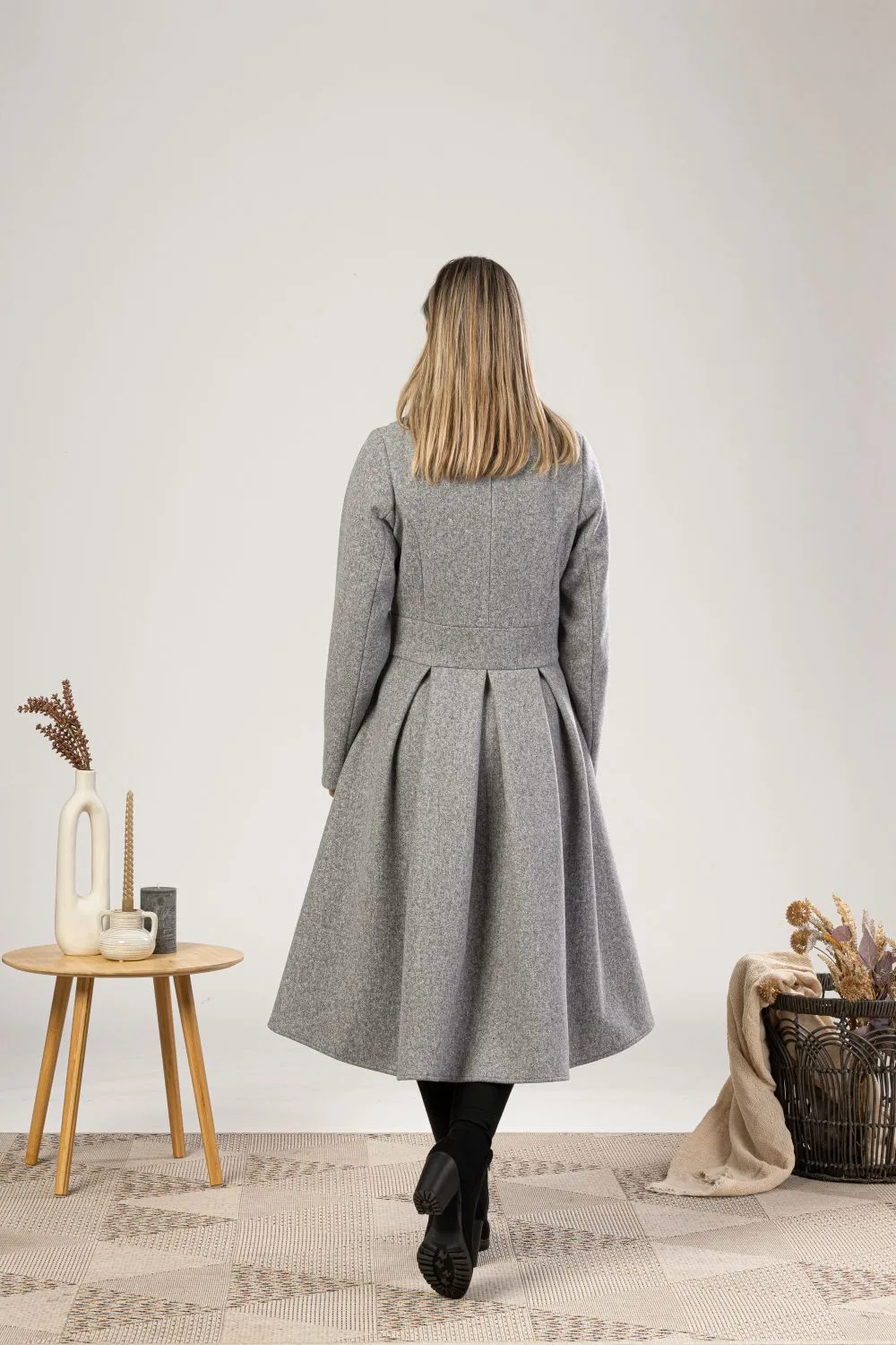 Gray A-Line Fit and Flare Coat with Pockets