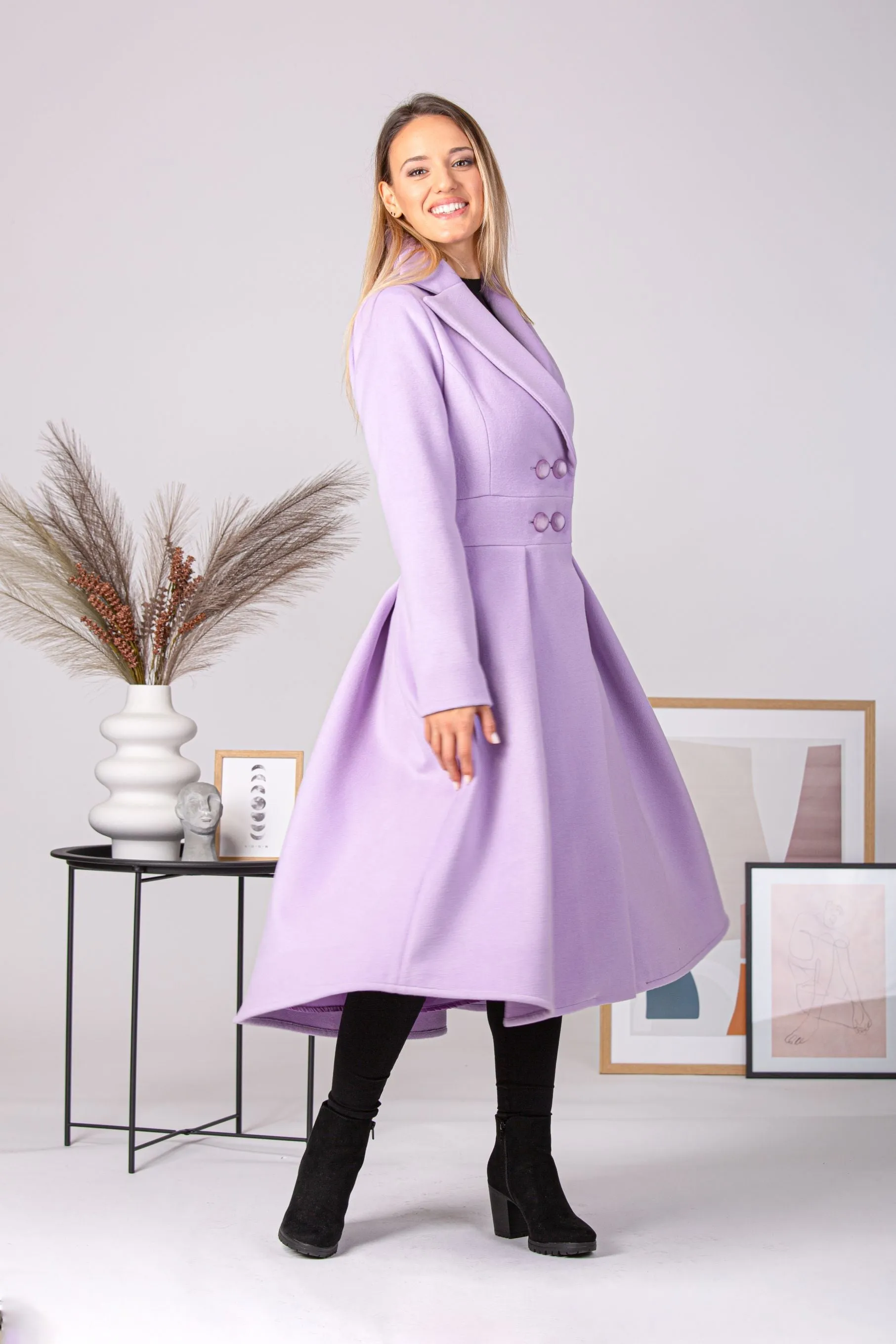 Gray A-Line Fit and Flare Coat with Pockets