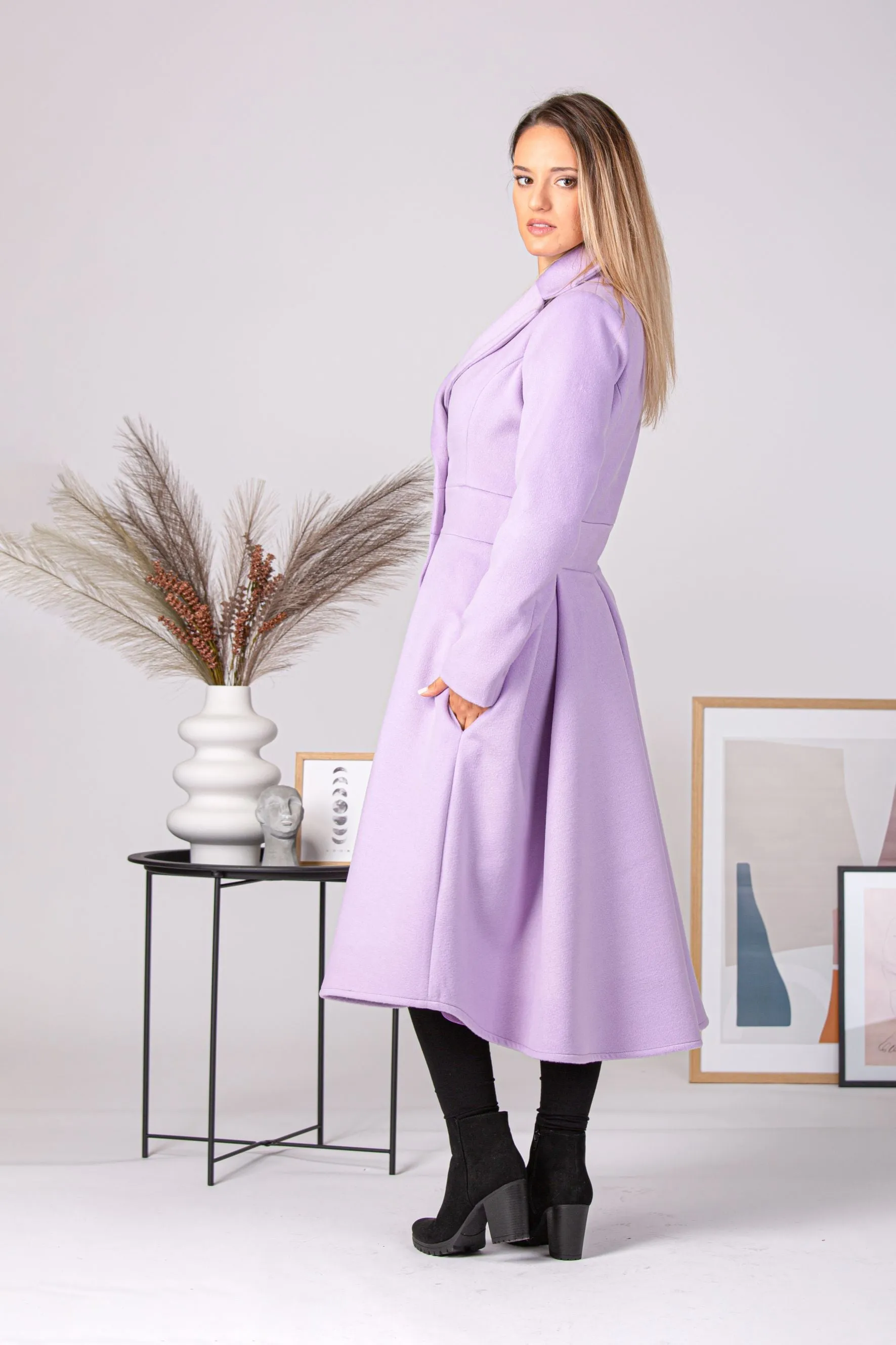 Gray A-Line Fit and Flare Coat with Pockets