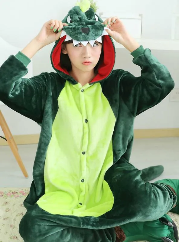 GREEN DINOSAUR COSTUME PAJAMAS SLEEPWEAR ONESIE