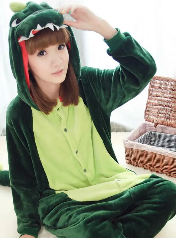 GREEN DINOSAUR COSTUME PAJAMAS SLEEPWEAR ONESIE