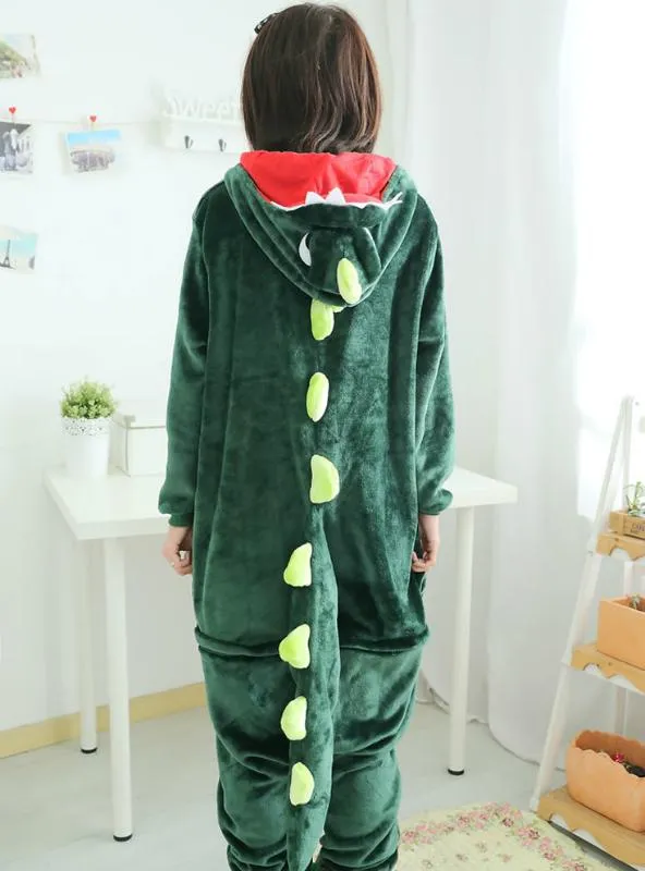 GREEN DINOSAUR COSTUME PAJAMAS SLEEPWEAR ONESIE