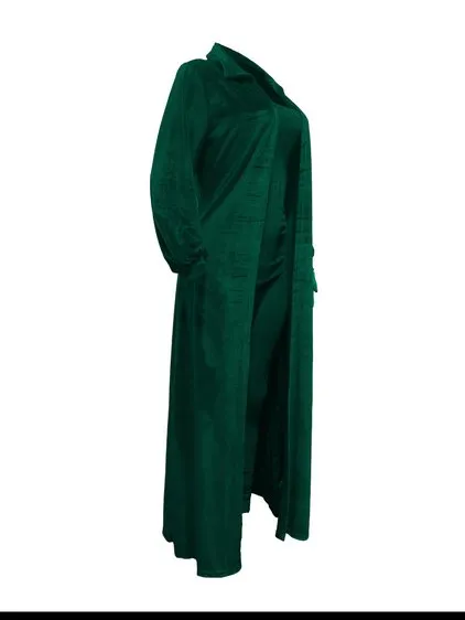 Green Stretch Velvet Velour 2piece Jumpsuit & Duster Set