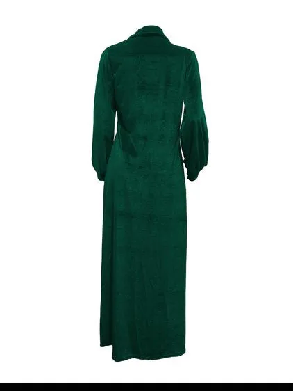 Green Stretch Velvet Velour 2piece Jumpsuit & Duster Set