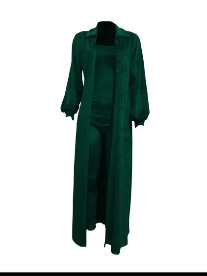 Green Stretch Velvet Velour 2piece Jumpsuit & Duster Set