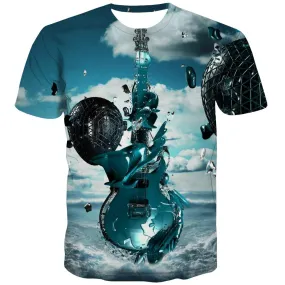 Guitar T-shirt Men Music T-shirts 3d Wooden Tshirts Novelty Metal Tshirt Printed