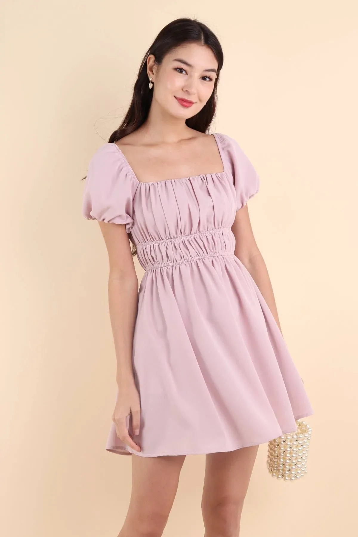 HAILEY SLEEVE ROMPER DRESS IN LILAC