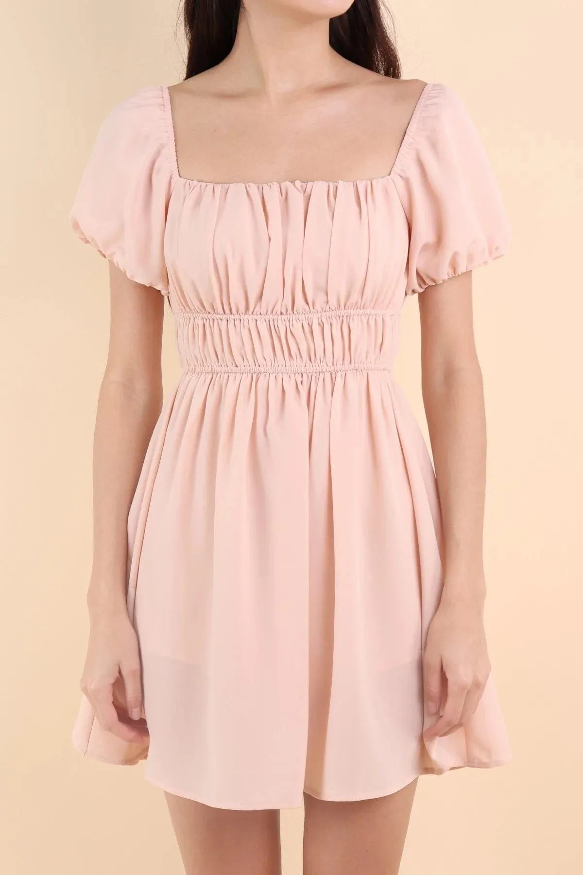 HAILEY SLEEVE ROMPER DRESS IN PEACH PINK