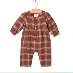 Henley Long Leg Baby Romper- Flannel: Rust