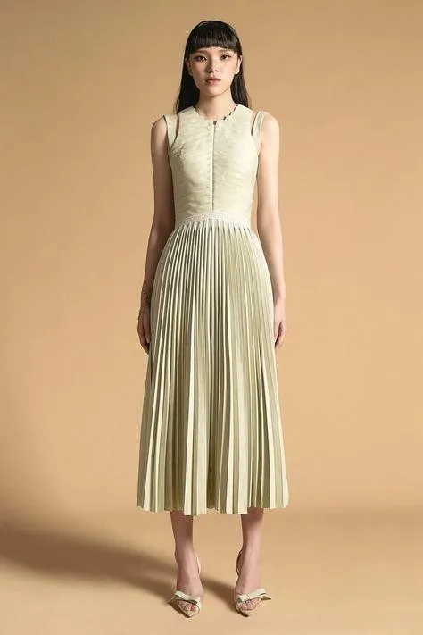 High end sleveless pleated midi dress- Kina