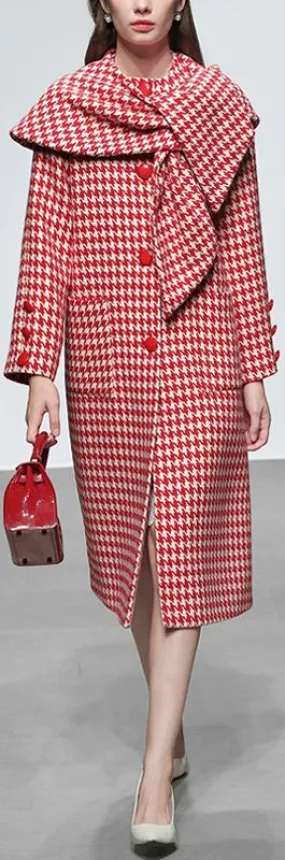 Houndstooth Shawl Wool Coat