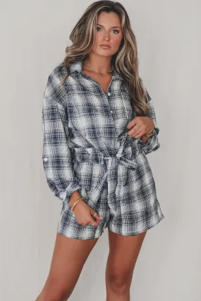 In My Feels Navy Flannel Romper