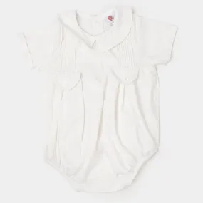 Infant Unisex Woven Romper Flap Pockets - White