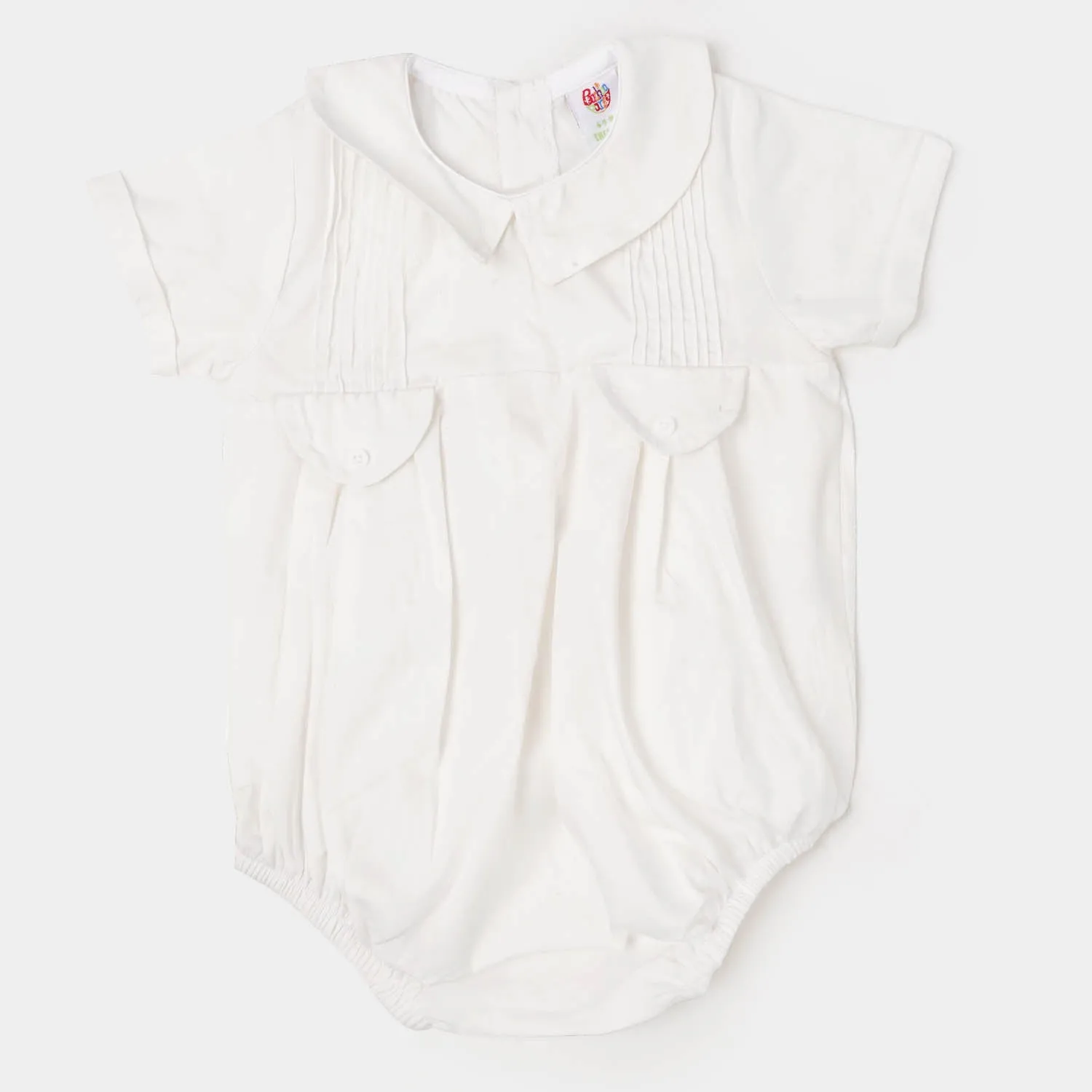 Infant Unisex Woven Romper Flap Pockets - White