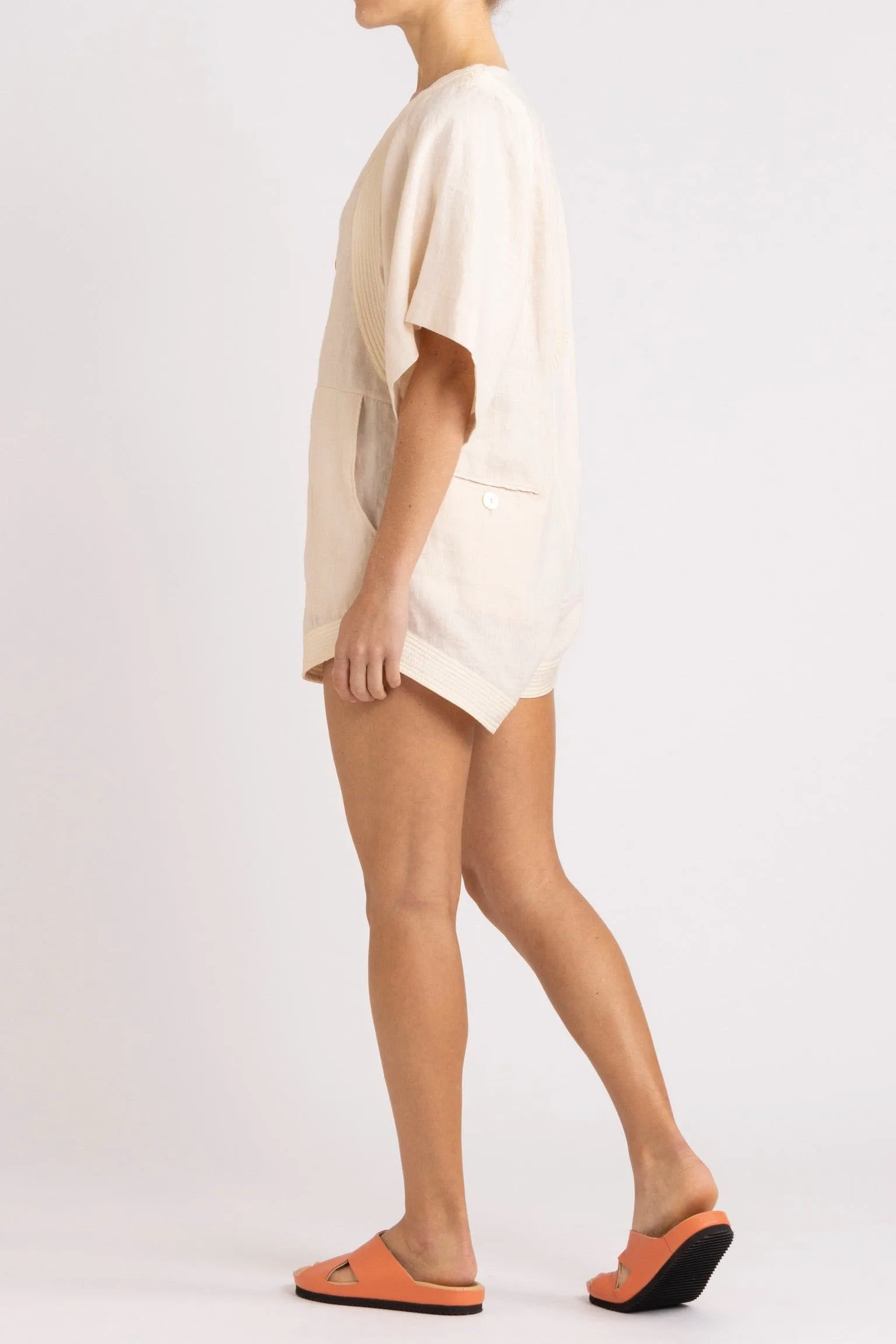 Isadora Embroidered Linen & Silk Playsuit