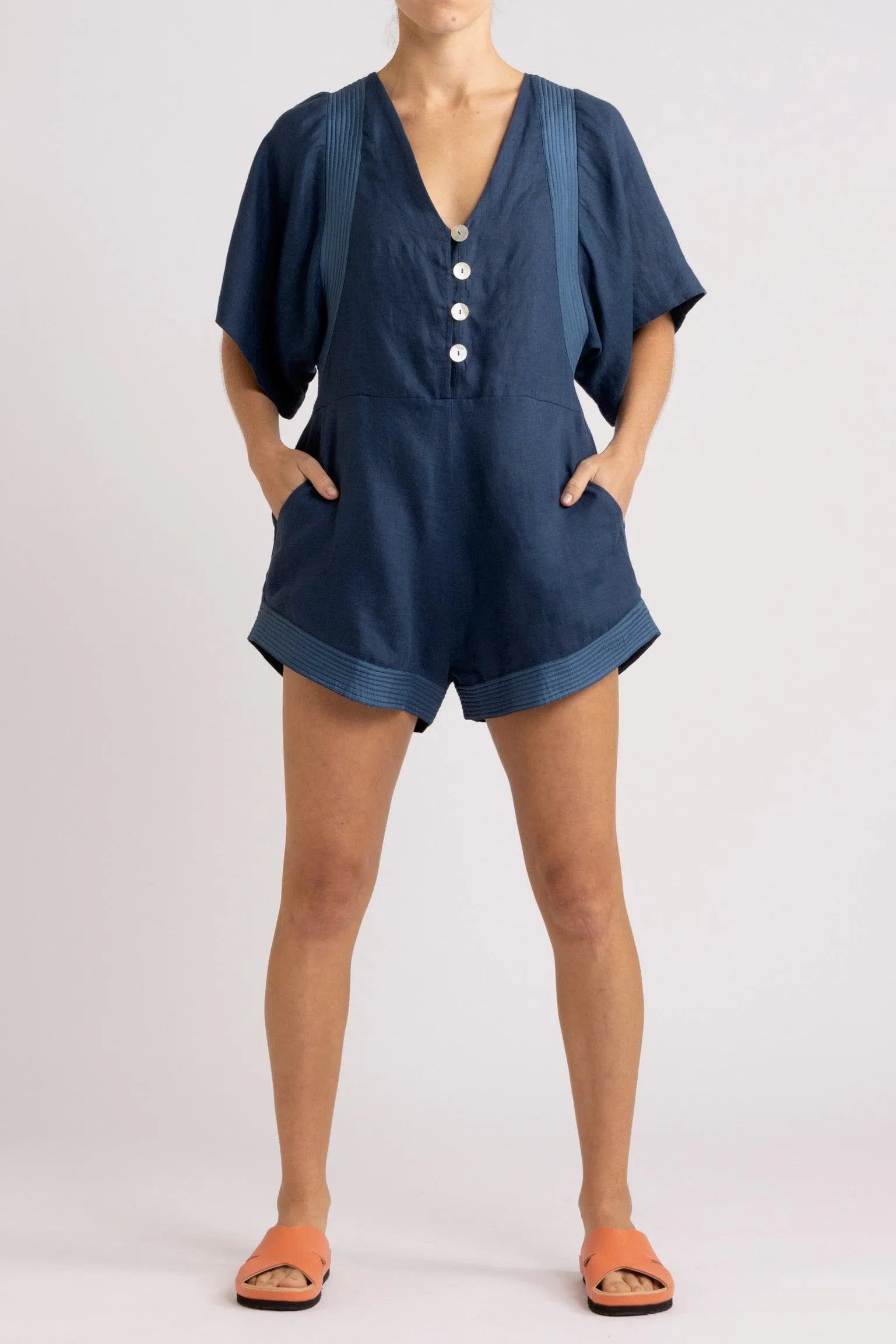 Isadora Embroidered Linen & Silk Playsuit