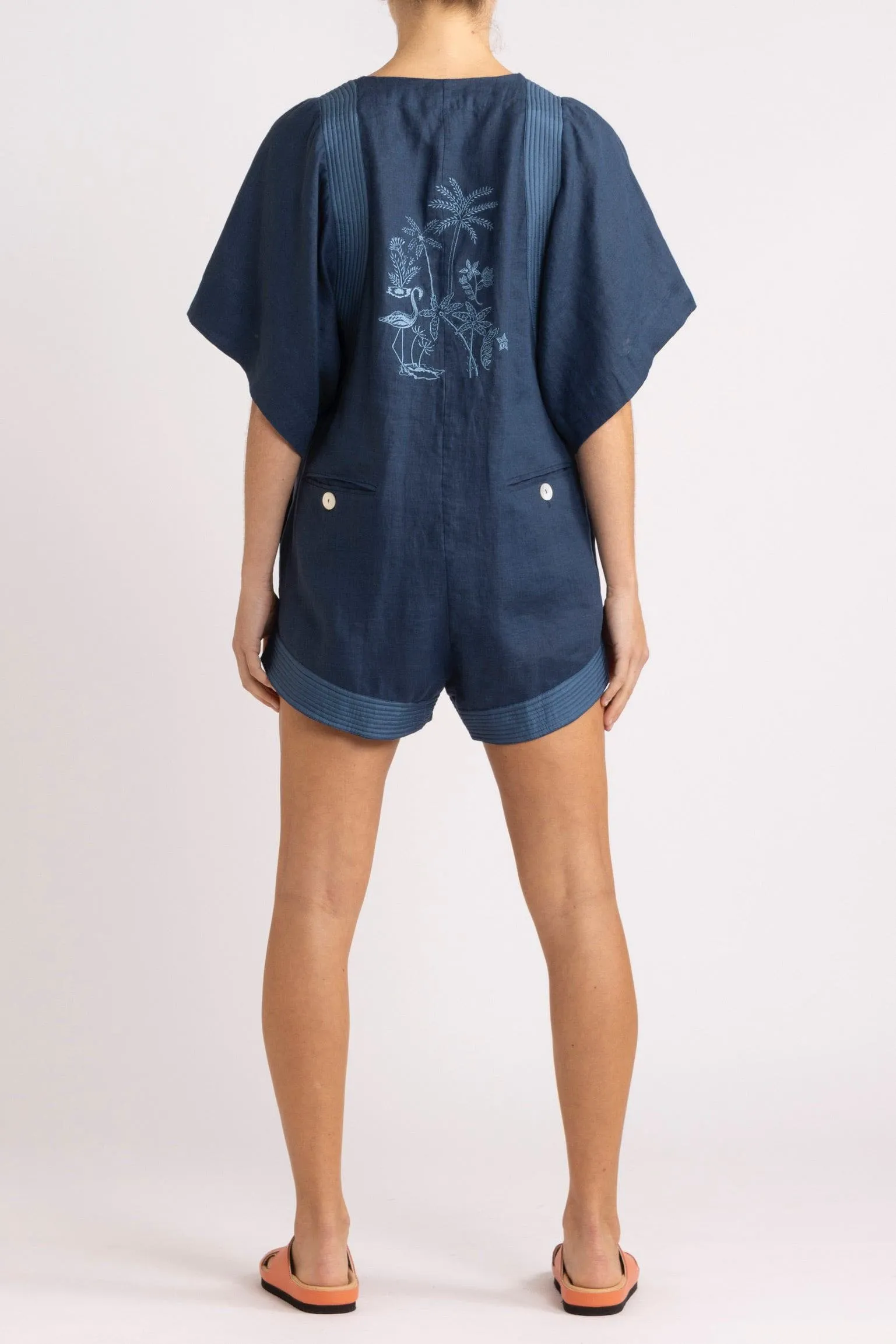 Isadora Embroidered Linen & Silk Playsuit