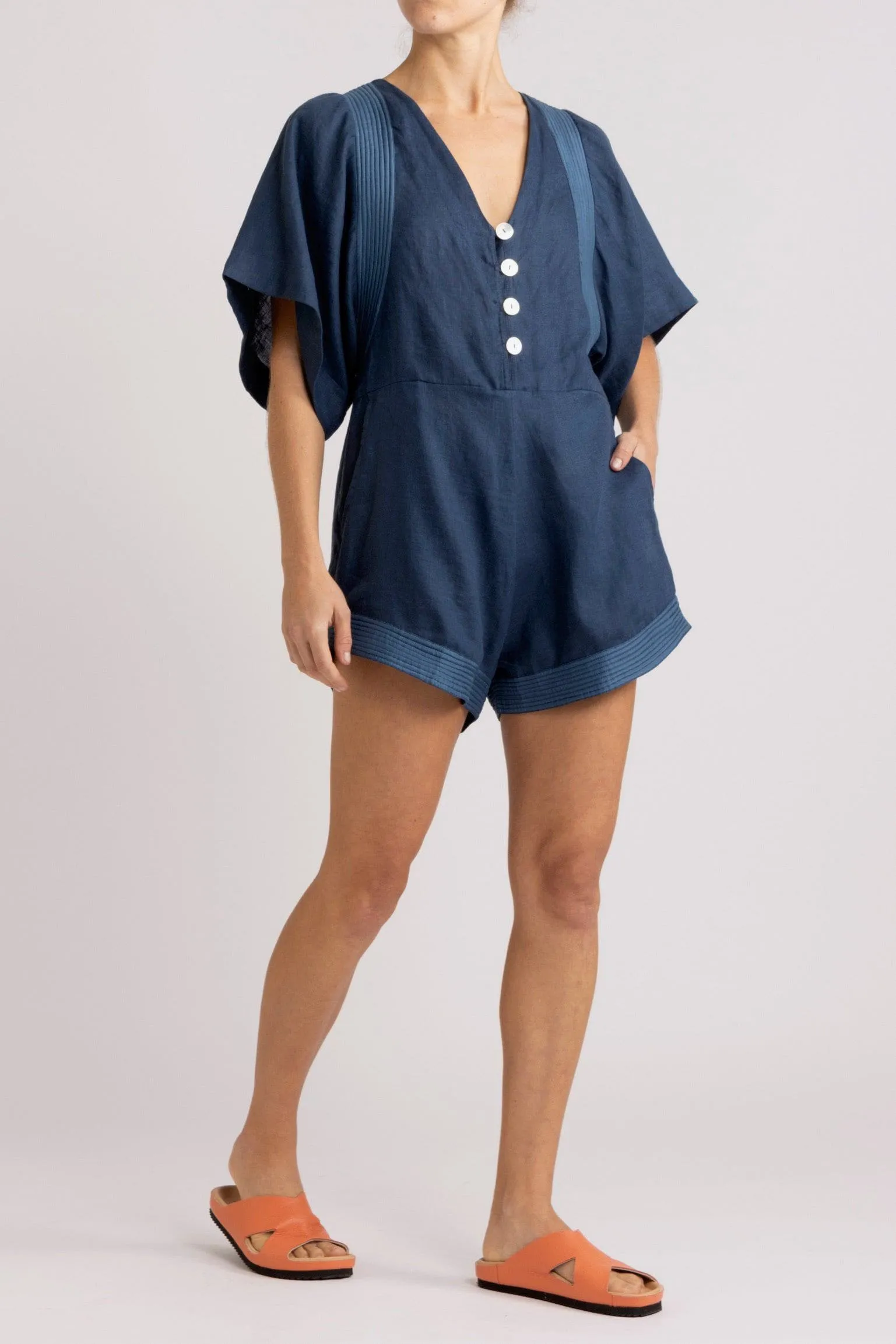 Isadora Embroidered Linen & Silk Playsuit