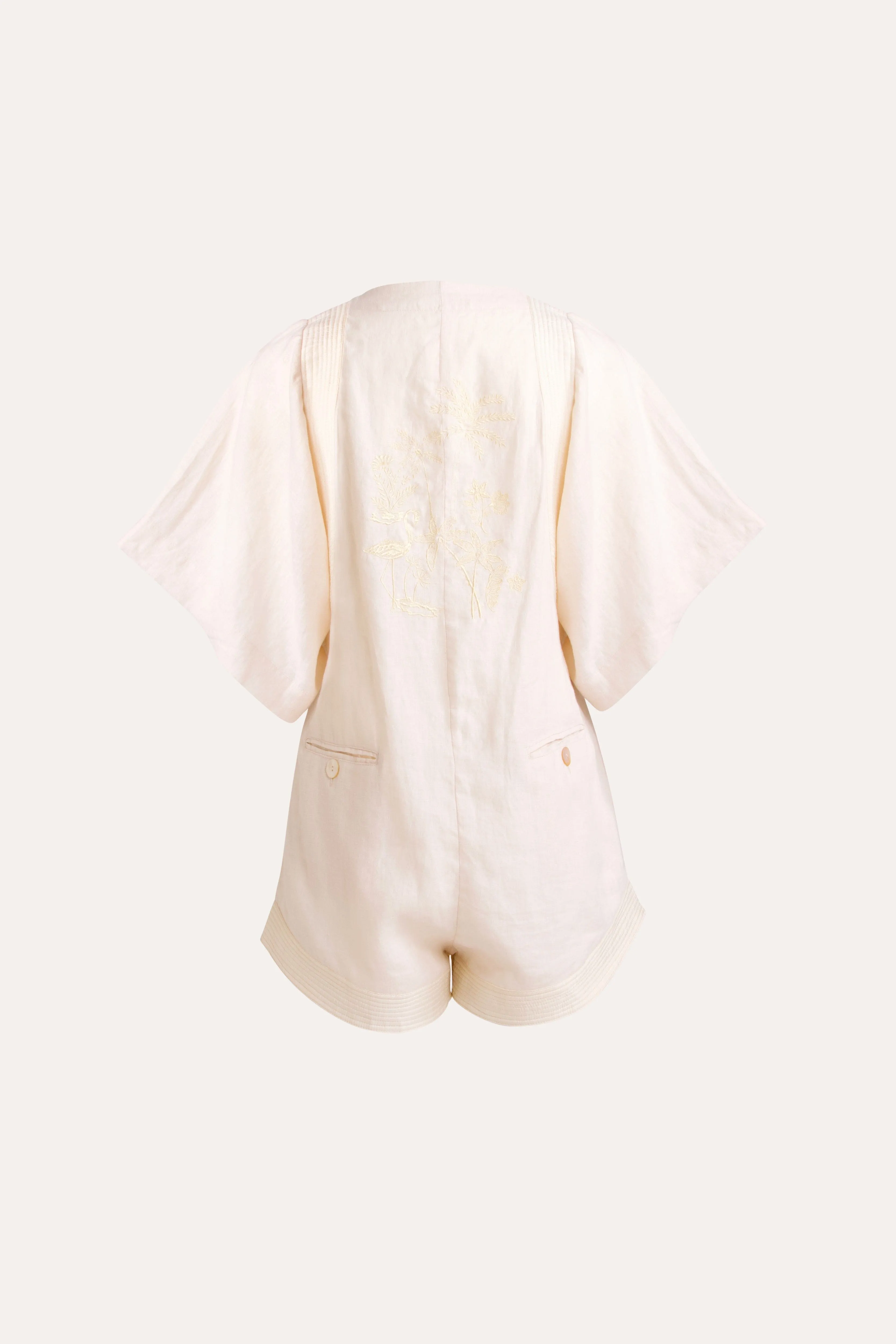 Isadora Embroidered Linen & Silk Playsuit