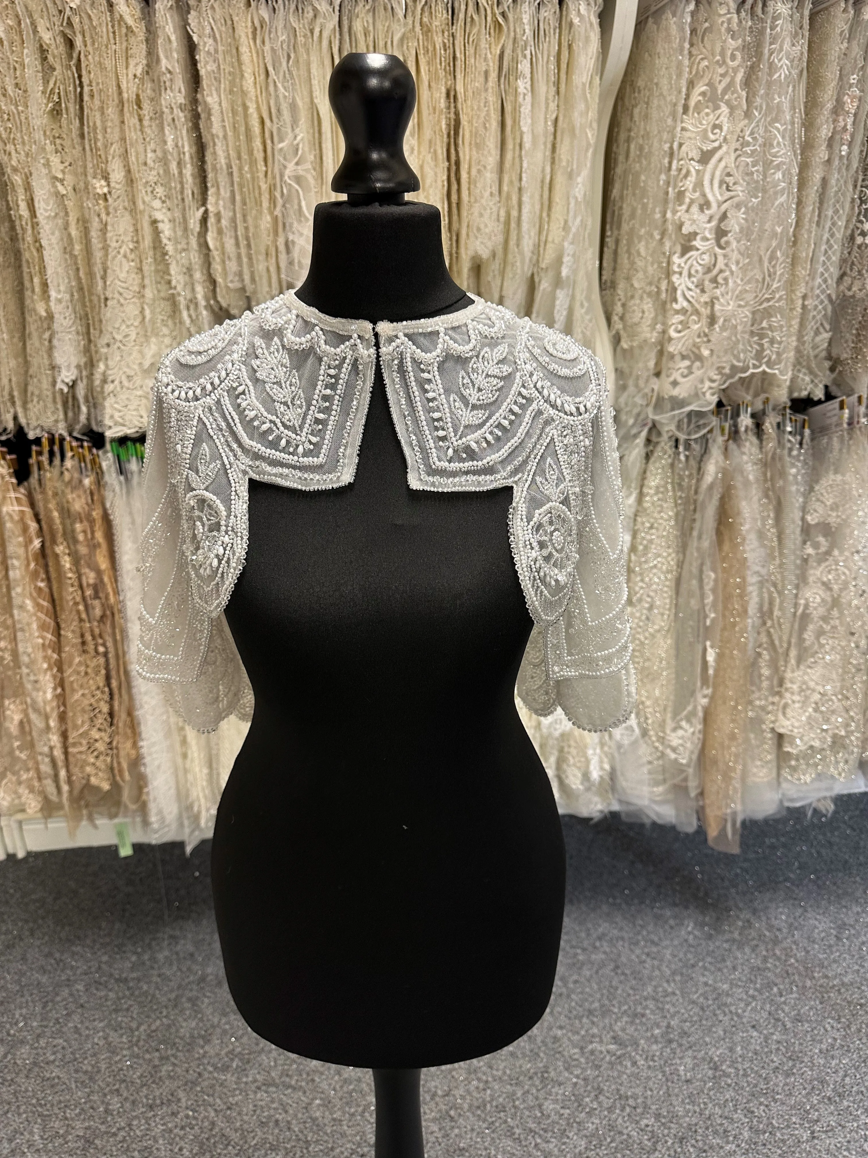 Ivory Beaded Bridal Cape - Rosheen