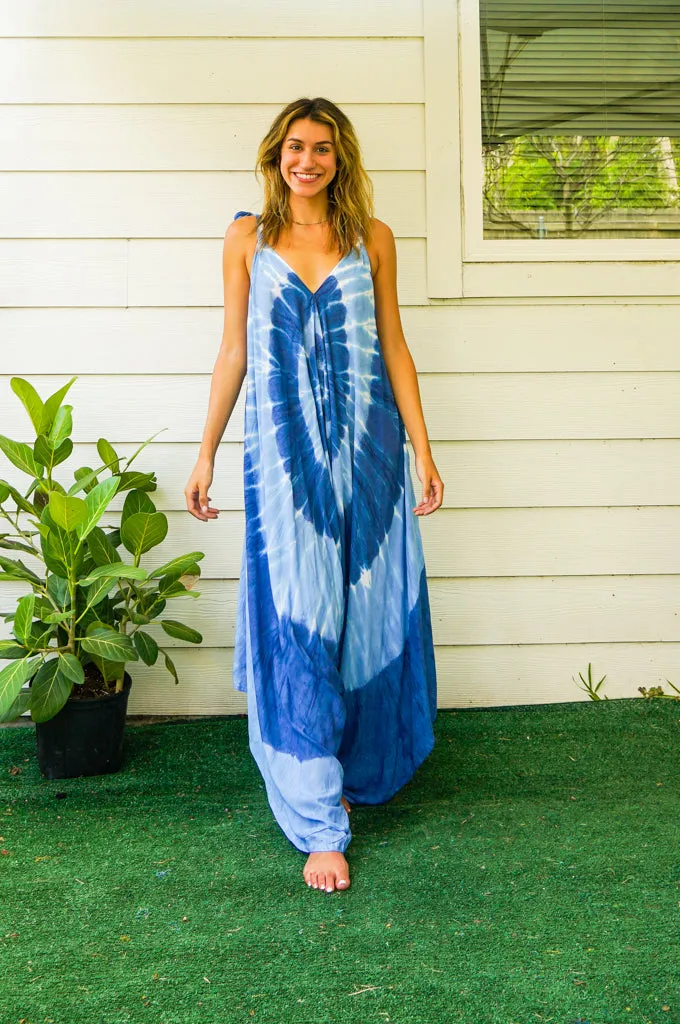 J63- Hand Dyed Wide Leg Boho Hippie Jumpsuits Rompers Pants with Pockets