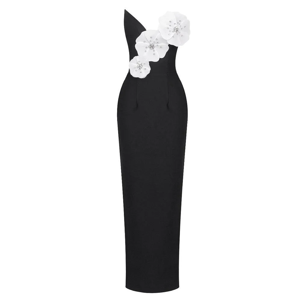 Jean Flower Appliqué Sleeveless Maxi Dress