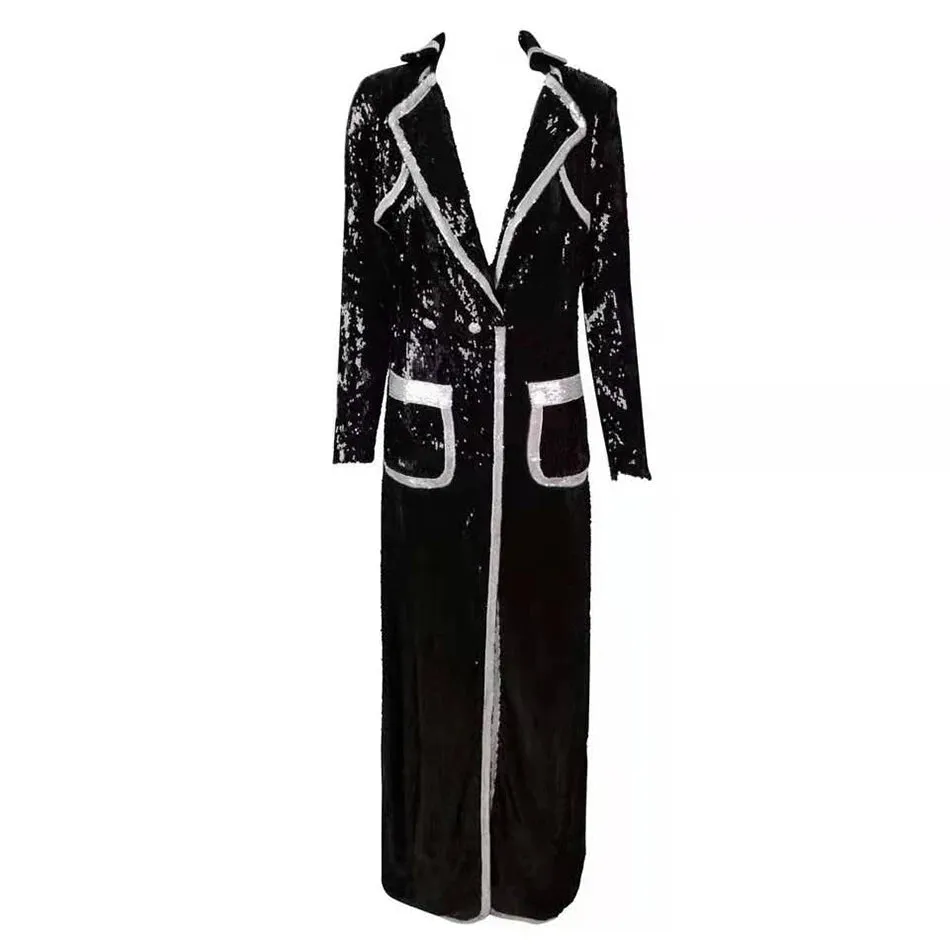 Jenny Black Sequins Trench Coat