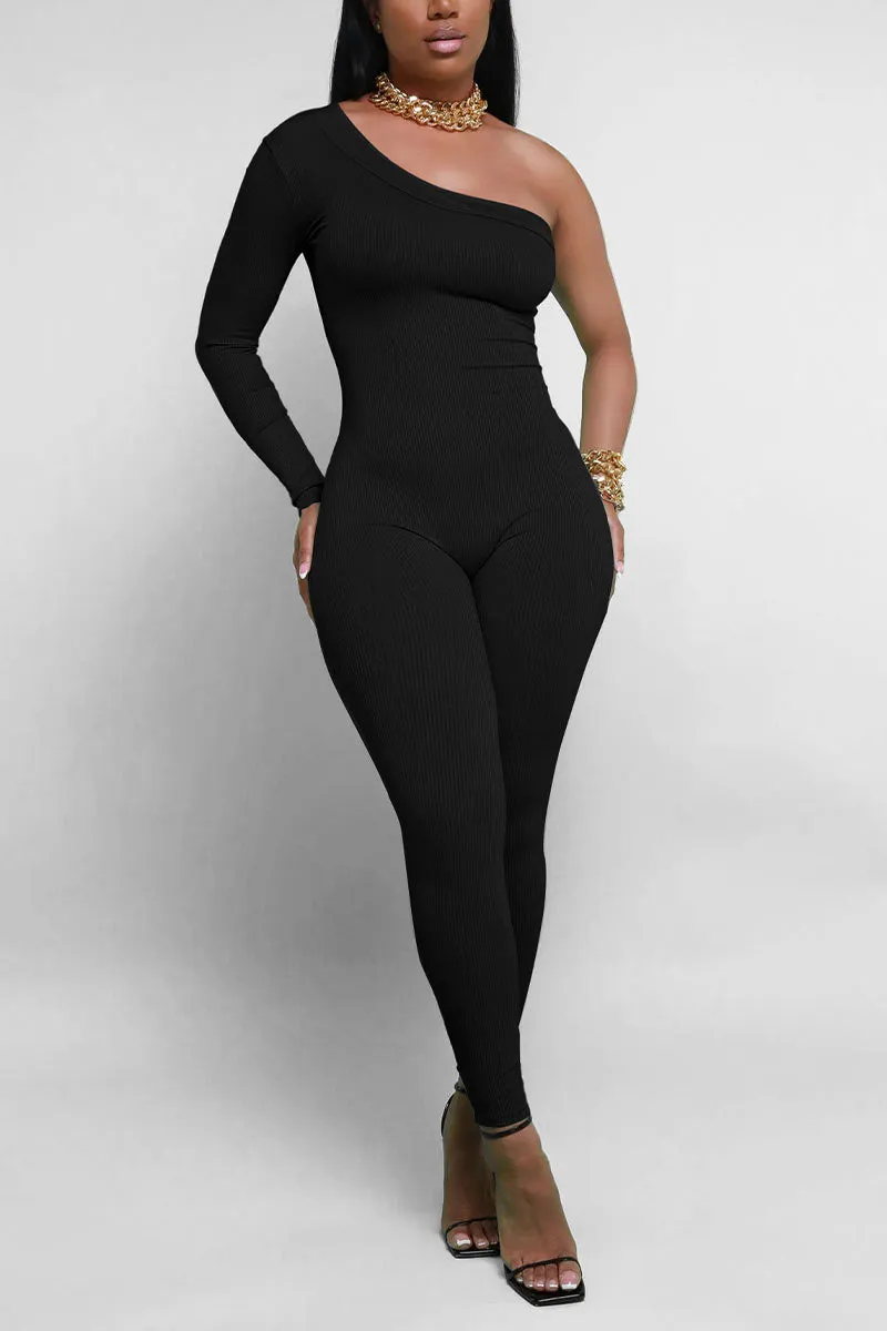 JG0364 One Long Sleeve Fitted Jumpsuits