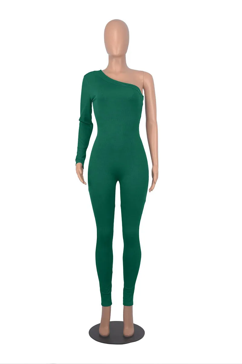 JG0364 One Long Sleeve Fitted Jumpsuits