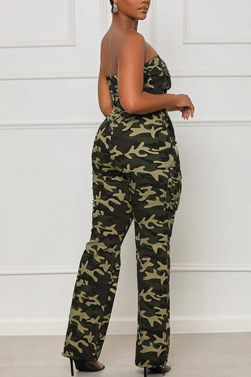 JG0517 Camo Strapless Jumpsuits