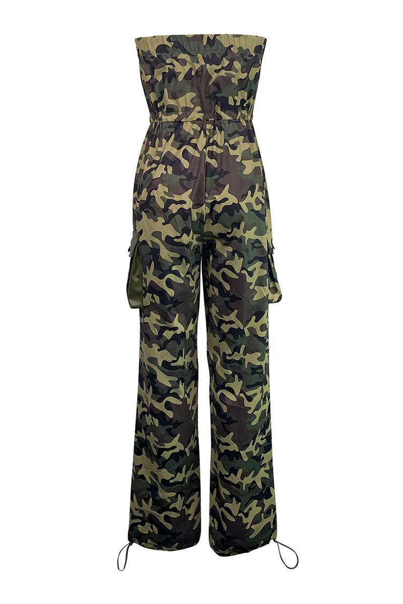 JG0517 Camo Strapless Jumpsuits