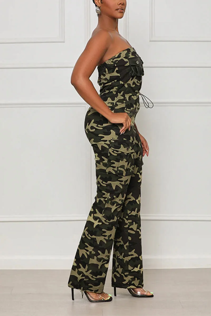 JG0517 Camo Strapless Jumpsuits