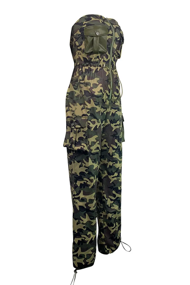 JG0517 Camo Strapless Jumpsuits