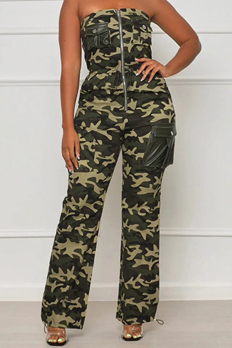 JG0517 Camo Strapless Jumpsuits