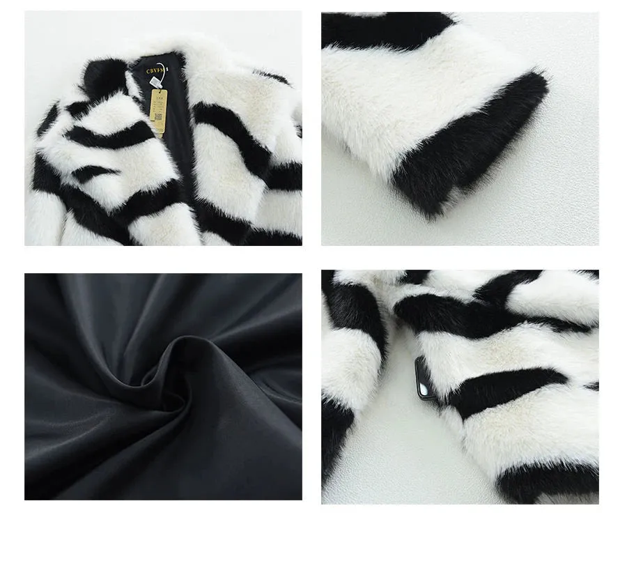 Jia Zebra-Print Faux Fox Fur Loose Mid-Length Plush Coat