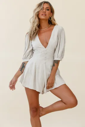 Jinka Balloon Sleeve Structured Bodice Romper Natural