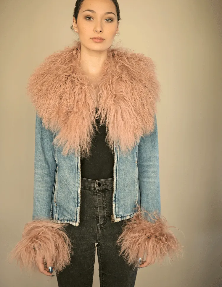 Juniper - Mongolian Fur Collar & Slap On Cuffs in Mauve