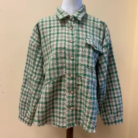 Kelly Green Plaid Shacket w/ Pocket & Buttons