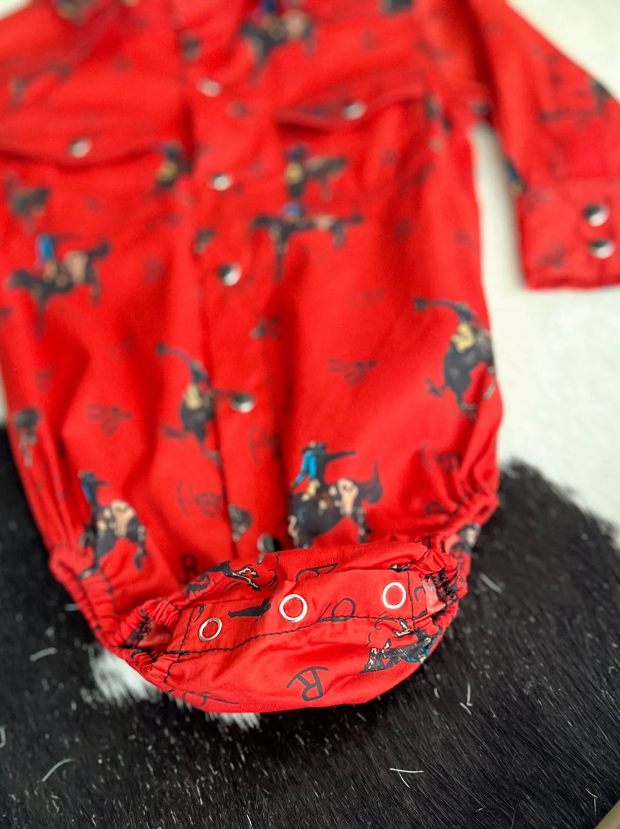 Kid's Vintage Bronc Red Long Sleeve Romper