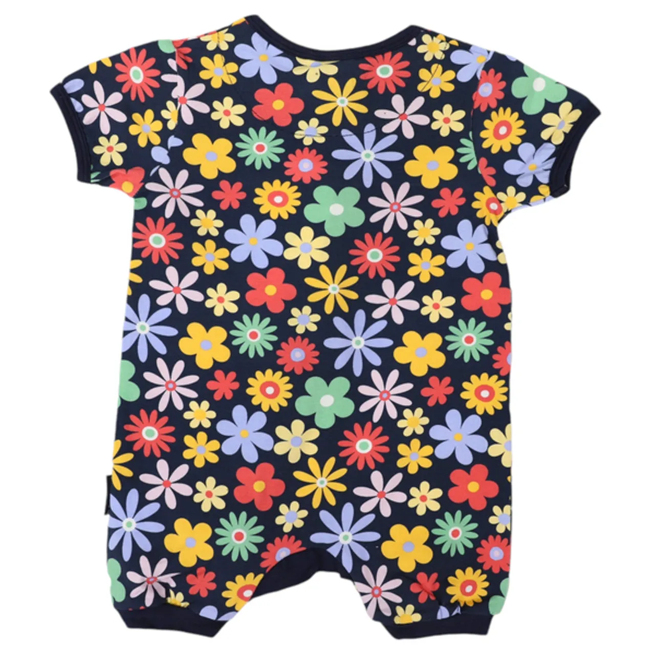 Korango Flower Print Short Sleeve Zip Romper - Navy