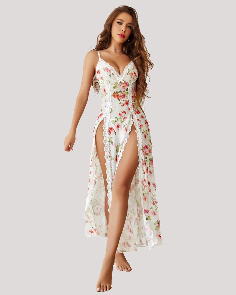 Lace Mesh Side Split Nightgown