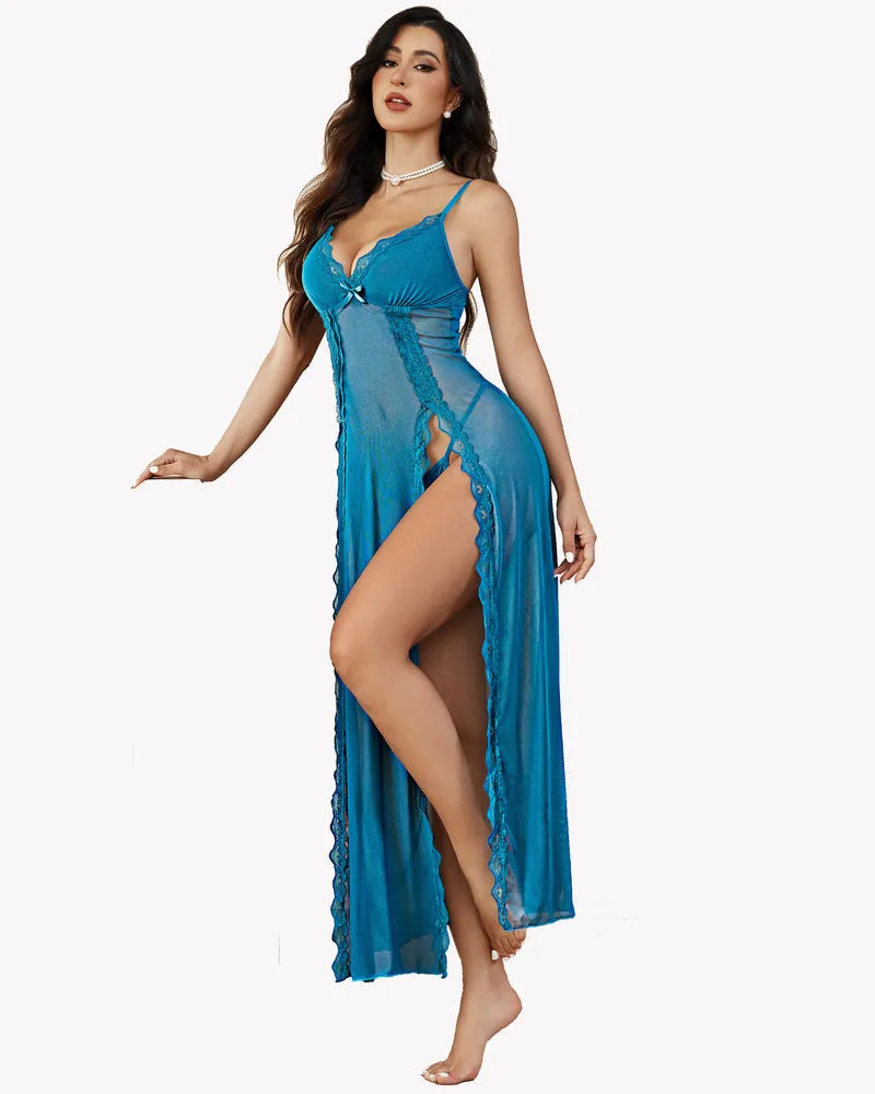 Lace Mesh Side Split Nightgown