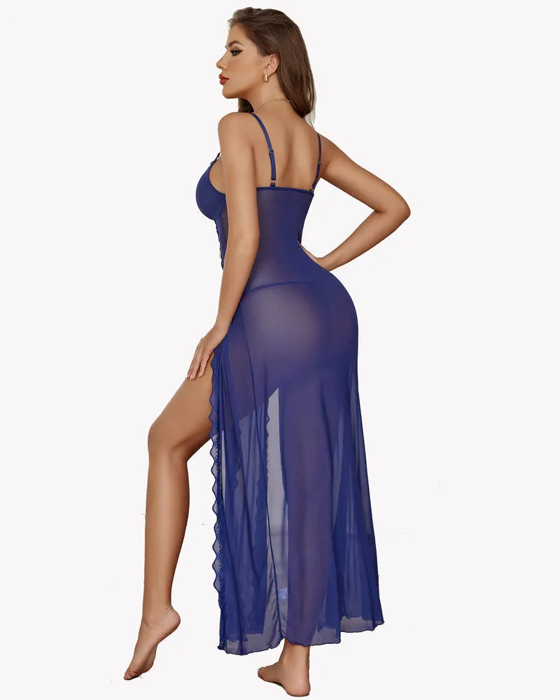 Lace Mesh Side Split Nightgown