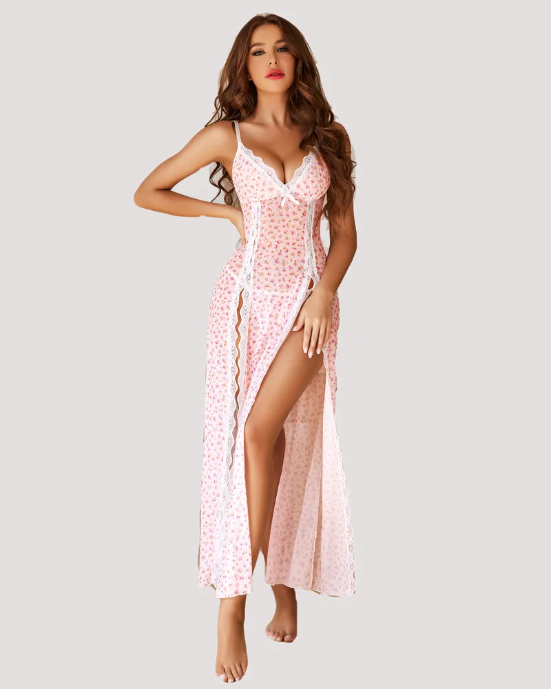 Lace Mesh Side Split Nightgown