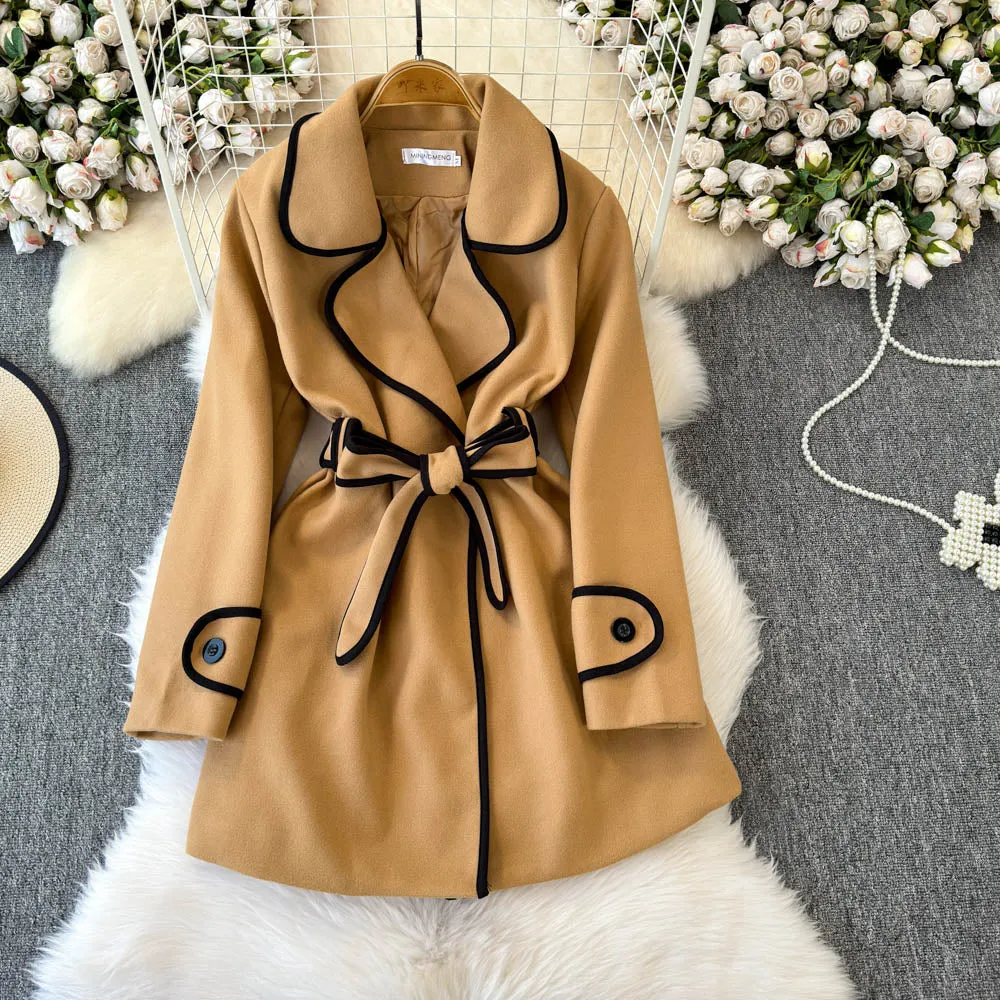 Lapeled Strapped Tweed Trench Coat