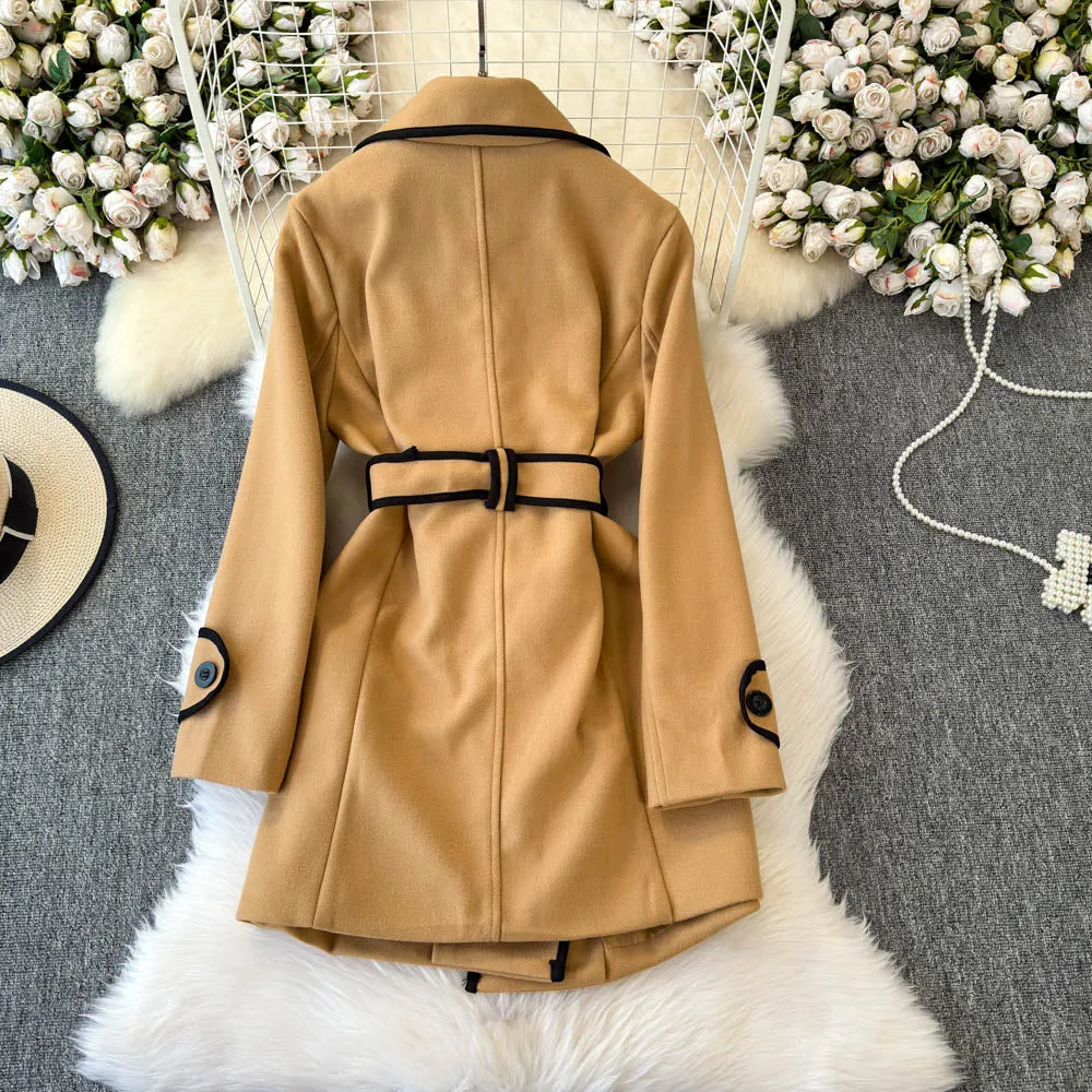 Lapeled Strapped Tweed Trench Coat