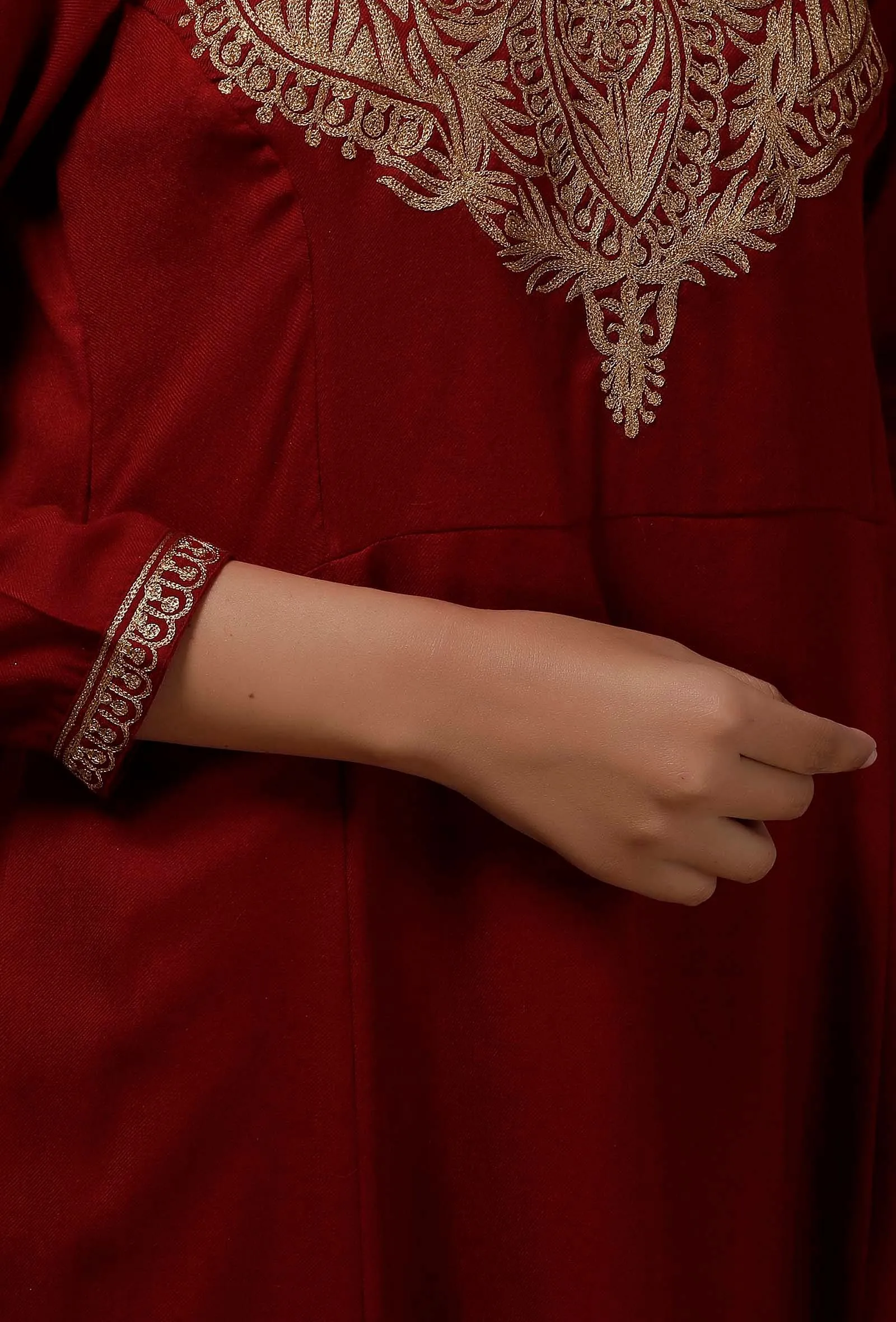 Lata Maroon A-Line Woollen Kurta