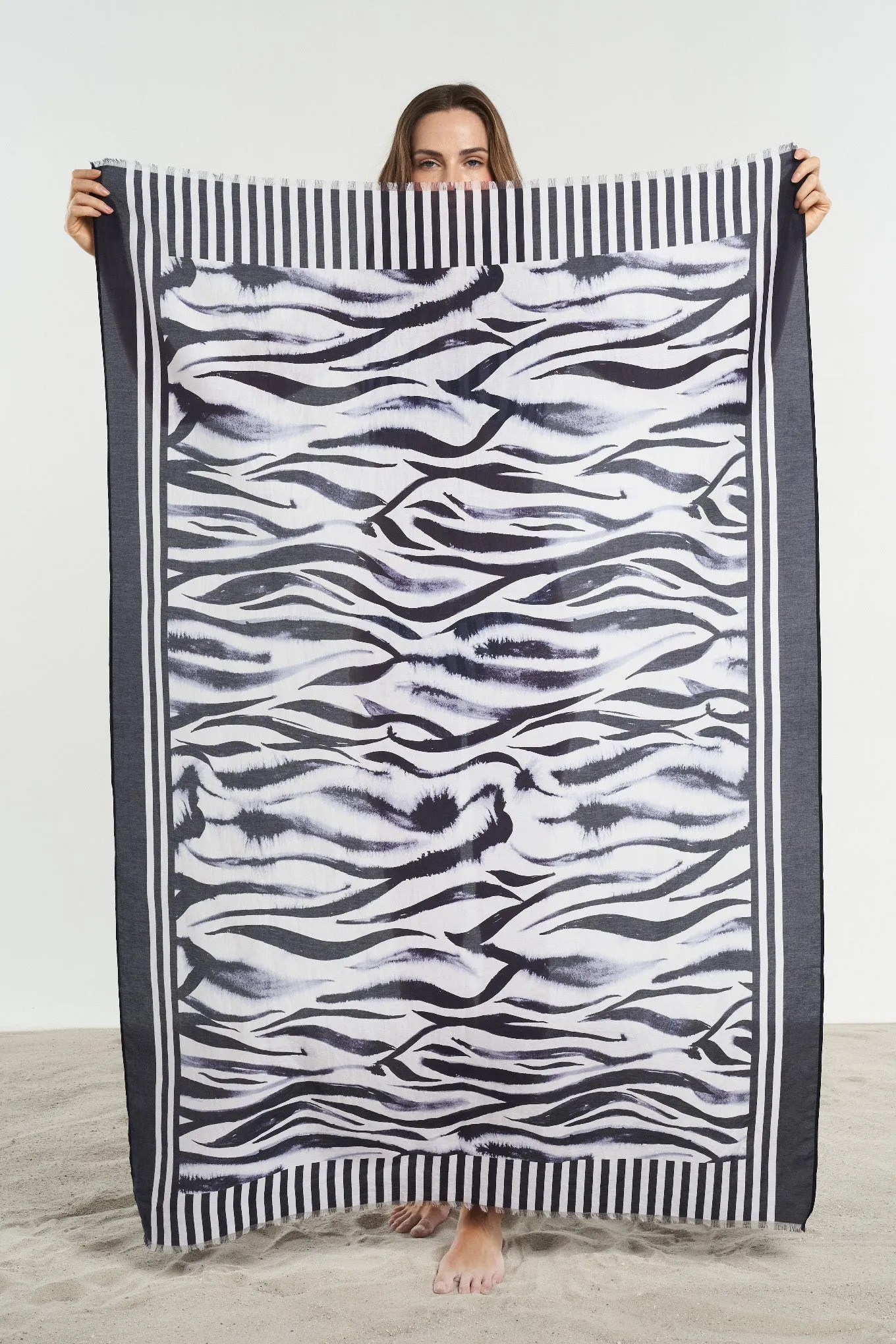 Lavender Zebra Fringed Sarong Scarf