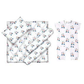 Layette Set with Long-Legged Romper <br>Bear On The Cycle<br> <span style="font-size: 11px; font-family:Helvetica,Arial,sans-serif;">Cotton Flannel, Can Be Personalised</span>