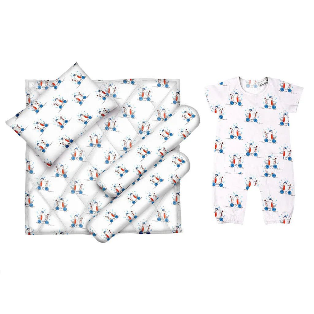 Layette Set with Long-Legged Romper <br>Bear On The Cycle<br> <span style="font-size: 11px; font-family:Helvetica,Arial,sans-serif;">Cotton Flannel, Can Be Personalised</span>